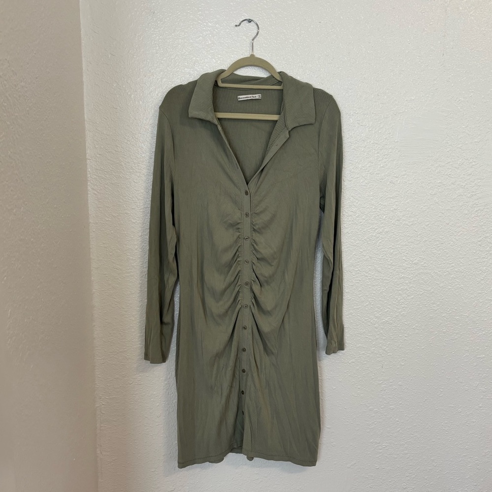 Abercrombie & Fitch Olive Green Long Sleeve Button Front Dress